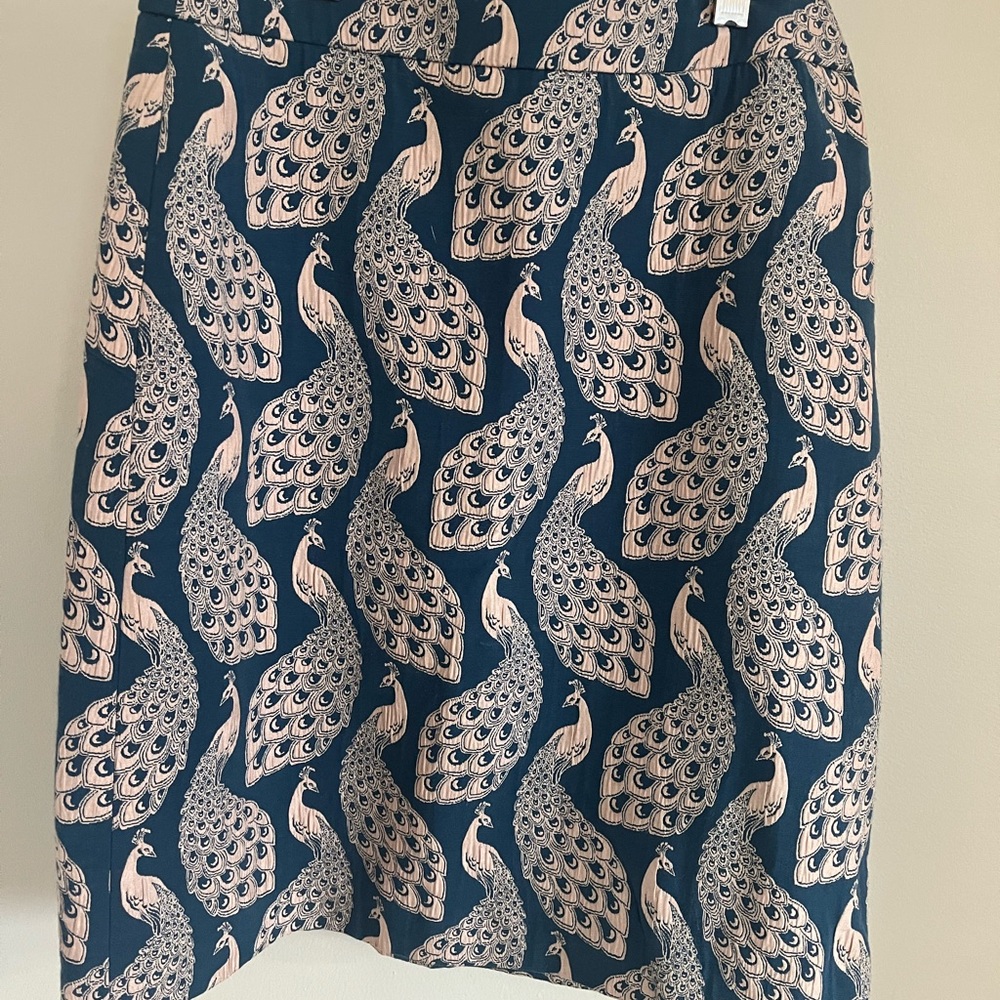 Ann Taylor Navy and Beige Peacock A-Line Skirt